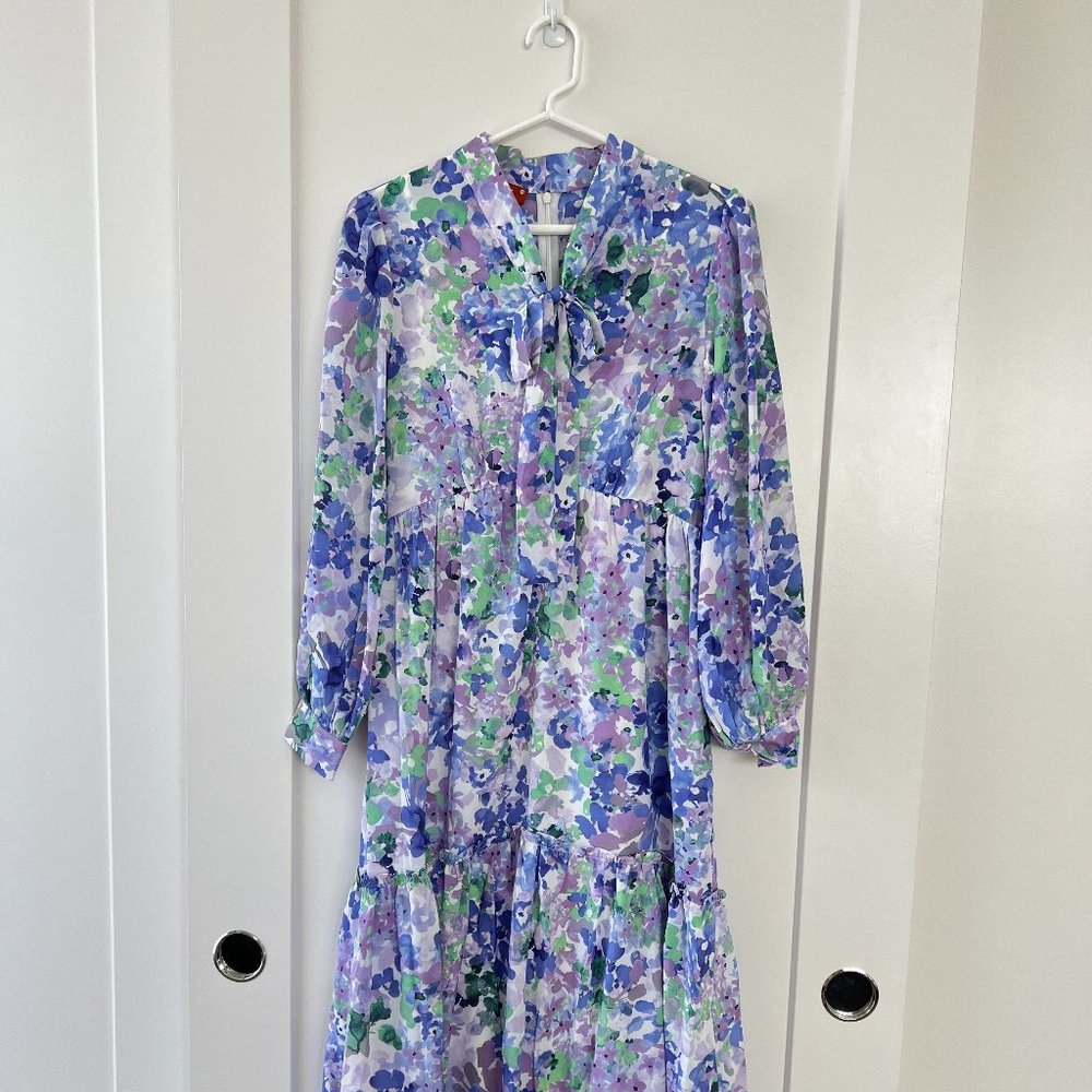 floral print tie neck dress